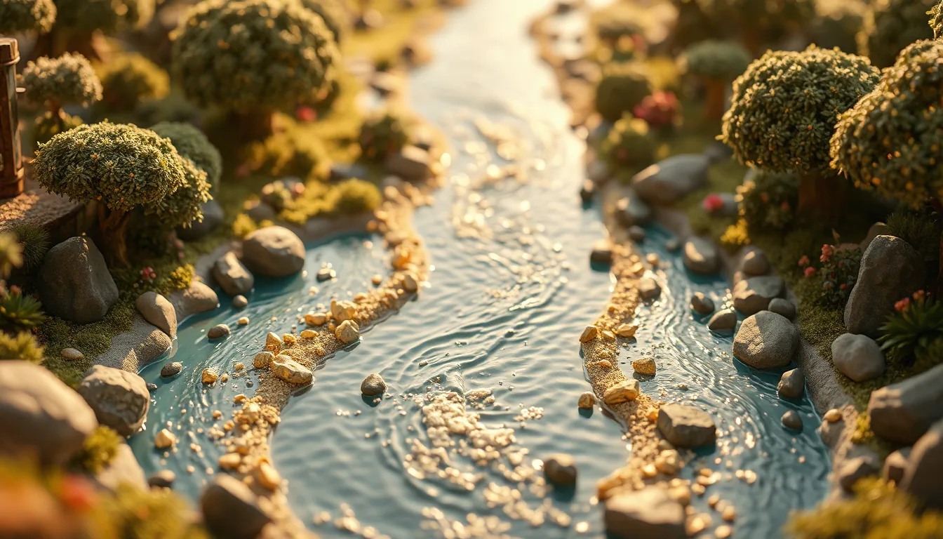 A river flowing out of the garden and parting into four rivers, with gold and onyx stones along the banks.